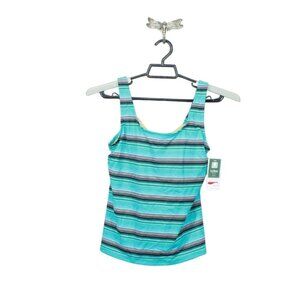 LL Bean BeanSport Swimwear Scoopneck Tankini Top Stripes Blue Size 6